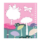 Illustration of mushrooms and trees on a pink background
