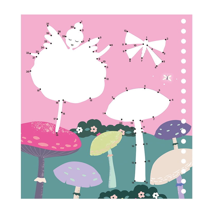 Illustration of mushrooms and trees on a pink background
