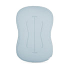 A light blue contoured baby support pillow with a central vertical support channel, shown on a plain white background.