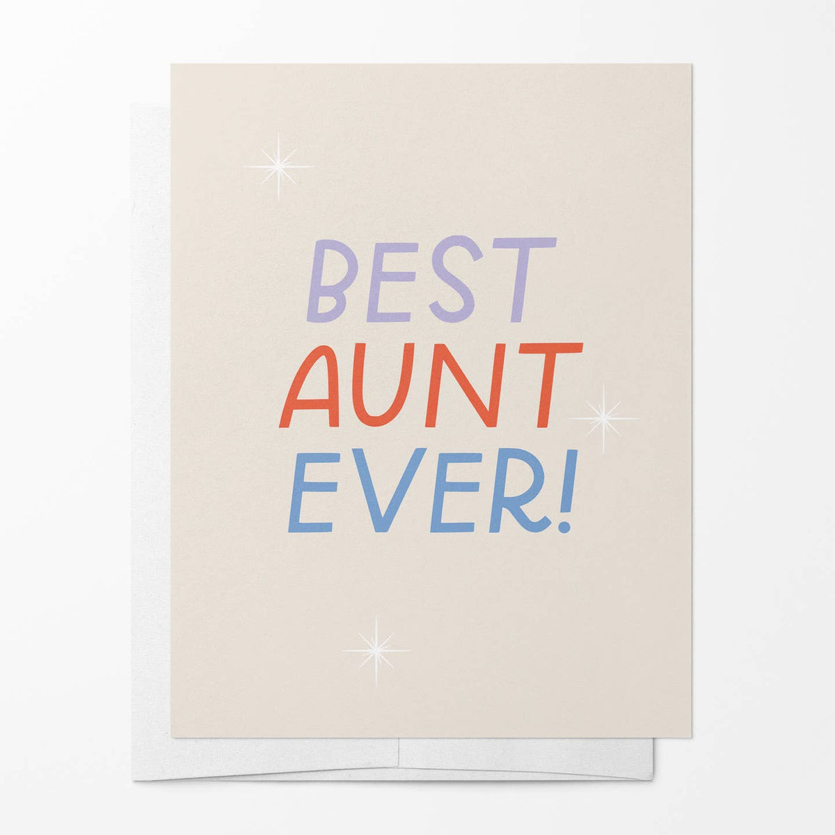 Greeting card with 'BEST AUNT EVER!' text on a beige background
