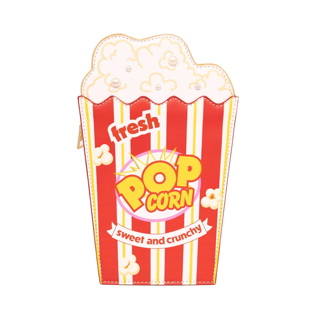 Illustration of a red and yellow popcorn box with white popcorn on a white background