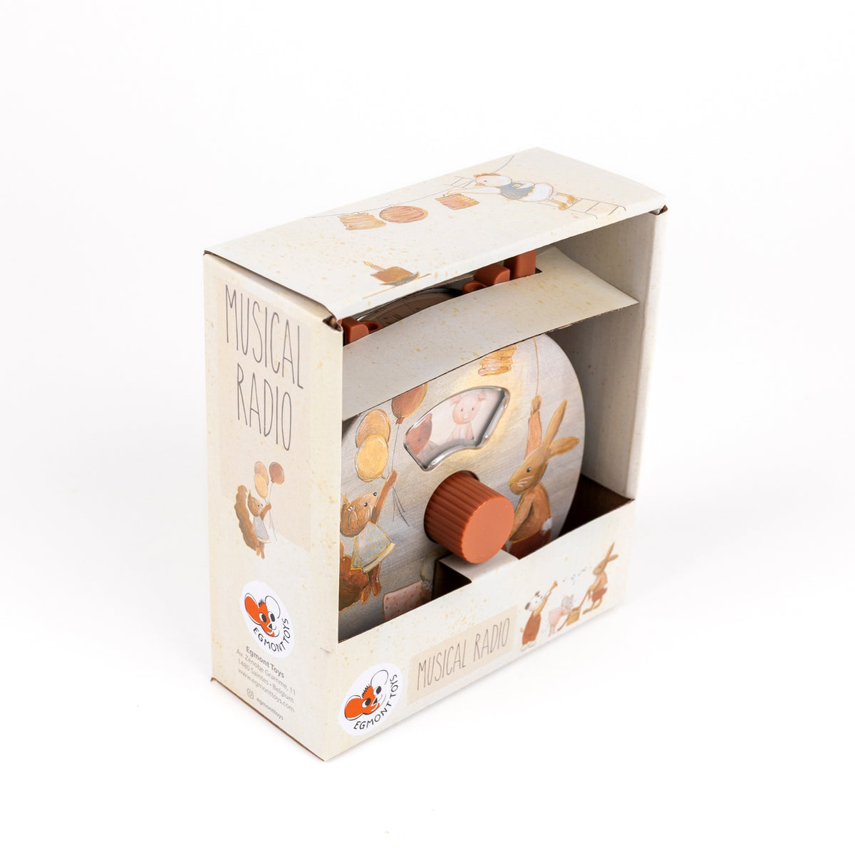 Musical radio toy in open packaging on a white background