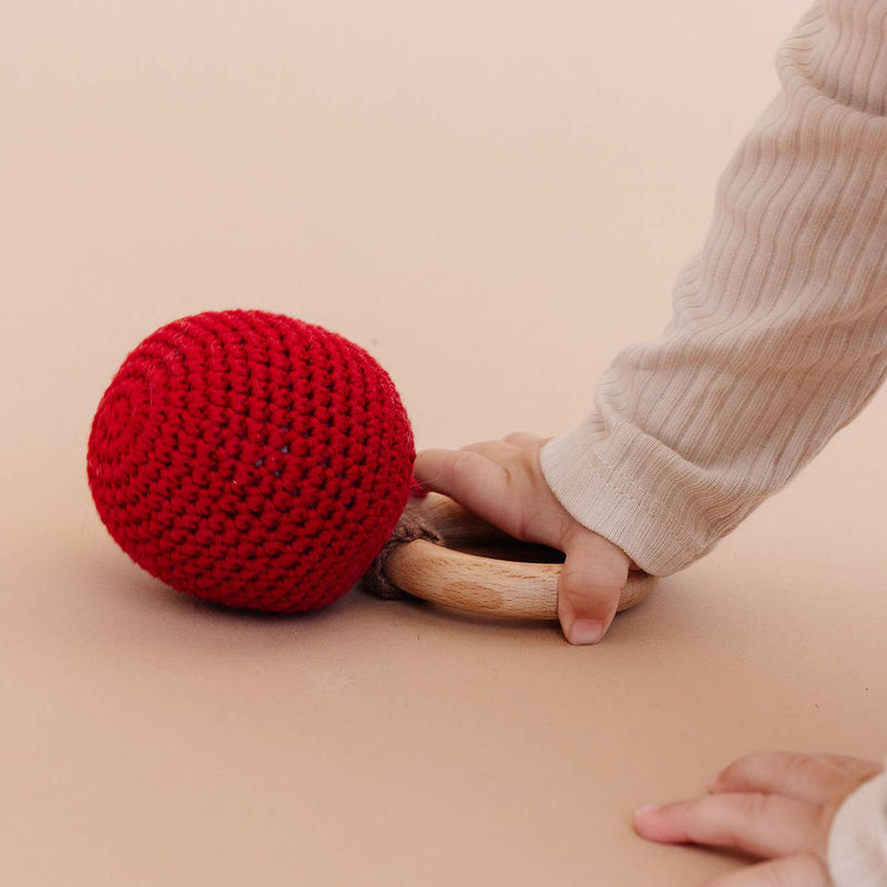 Cotton Crochet Rattle Teether - Apple by The Blueberry Hill