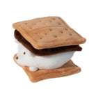 Plush toy shaped like a marshmallow with a brown 'bread' on a white background