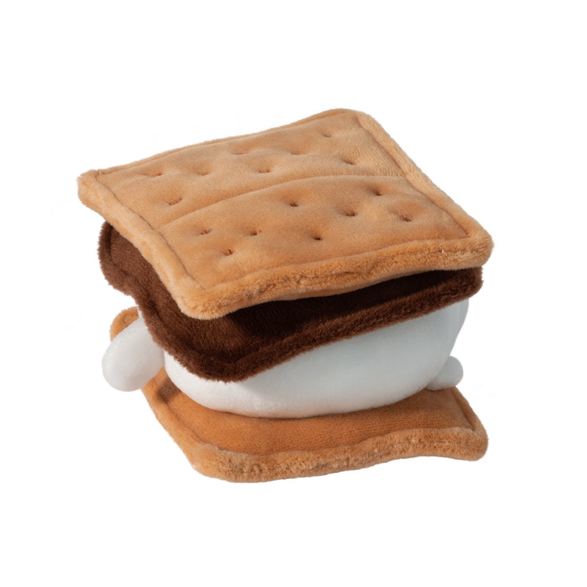 S'mores toy with two graham crackers and a marshmallow on a white background