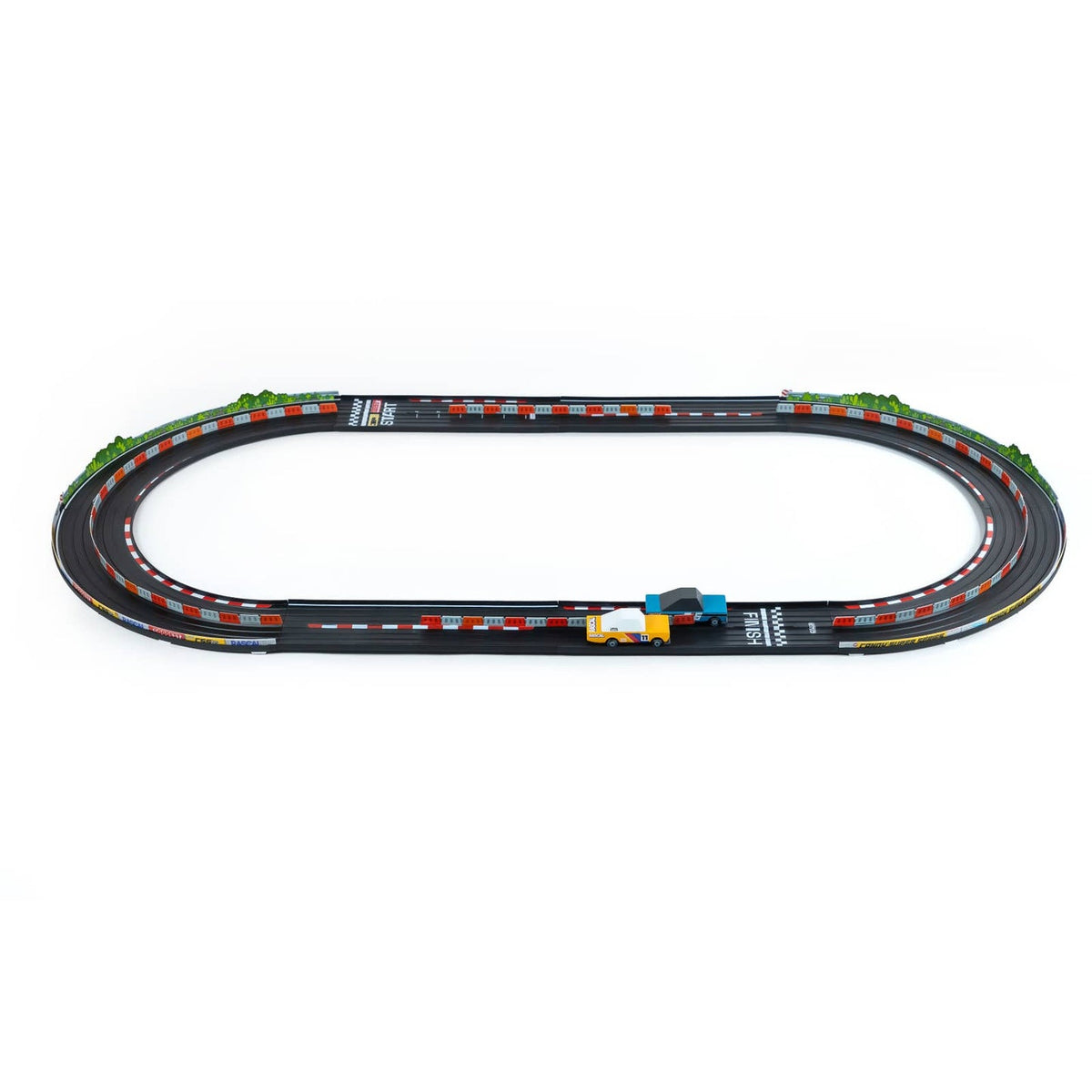 Toy race track set on a white background