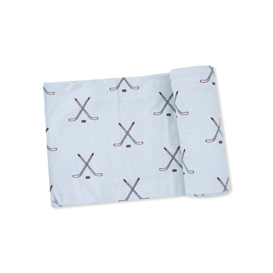 Swaddle Blanket - Stone Blue Hockey by Angel Dear