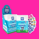 Nat Pat kids mosquito repellent stickers packaging on a pink background