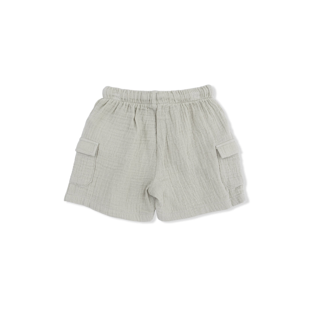 Light gray shorts with cargo pockets on a white background