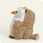 Woodland Owl by Warmies plush toy featuring brown and white textured fur, round yellow eyes, and an orange beak against a plain white background.