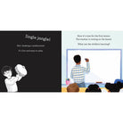 Illustration of a classroom scene with a teacher and students, accompanied by text about a child shaking a tambourine.