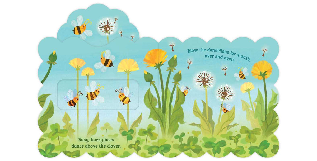 Illustration of bees and flowers with text on a blue background