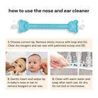 Instructions on how to use a nose and ear cleaner with images of a baby using it.