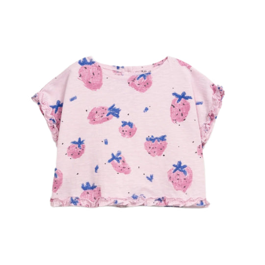 Printed Jersey Tee - Pink Strawberries by Play Up - FINAL SALE