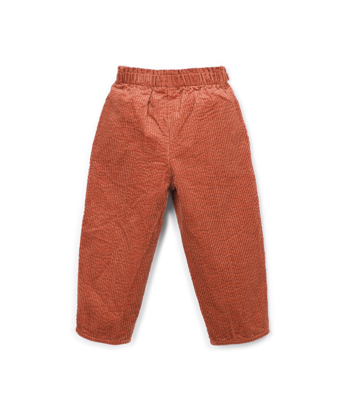 A pair of toddler's wide-leg corduroy pants in a rust-orange color, shown flat against a solid white background.