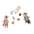 Two small mouse figurines with accessories on a white background
