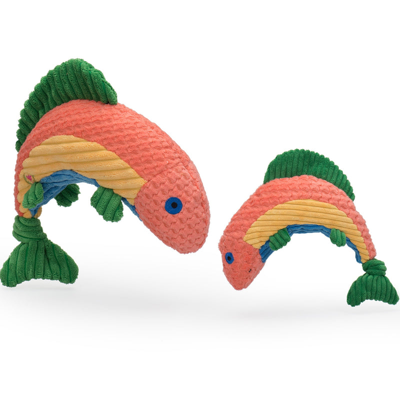 Raucous Rainbow Trout Knottie Plush Dog Toy by Hugglehounds