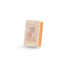 A decorative pale yellow storage box for The Tooth Fairy Mouse by Moulin Roty, featuring vintage-style illustrations of a crowned mouse and golden scrollwork on the front.