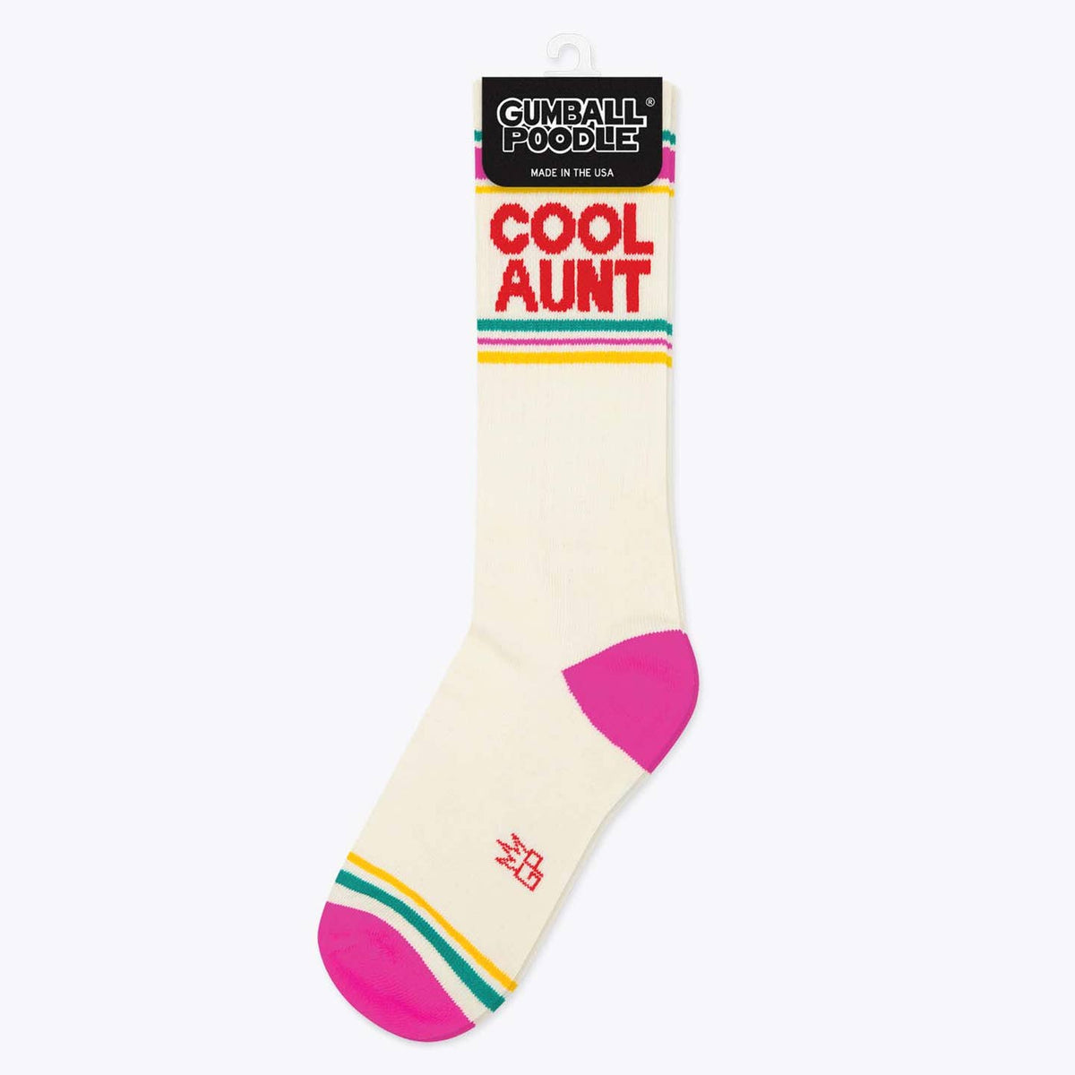 Sock with 'Cool Aunt' text and colorful design on a white background