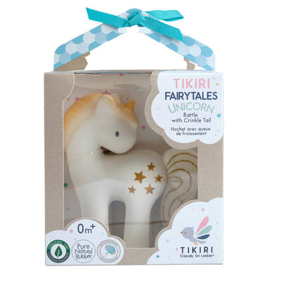 Shining Stars Unicorn Natural Rubber Rattle with Crinkle Wings by Tikiri Toys