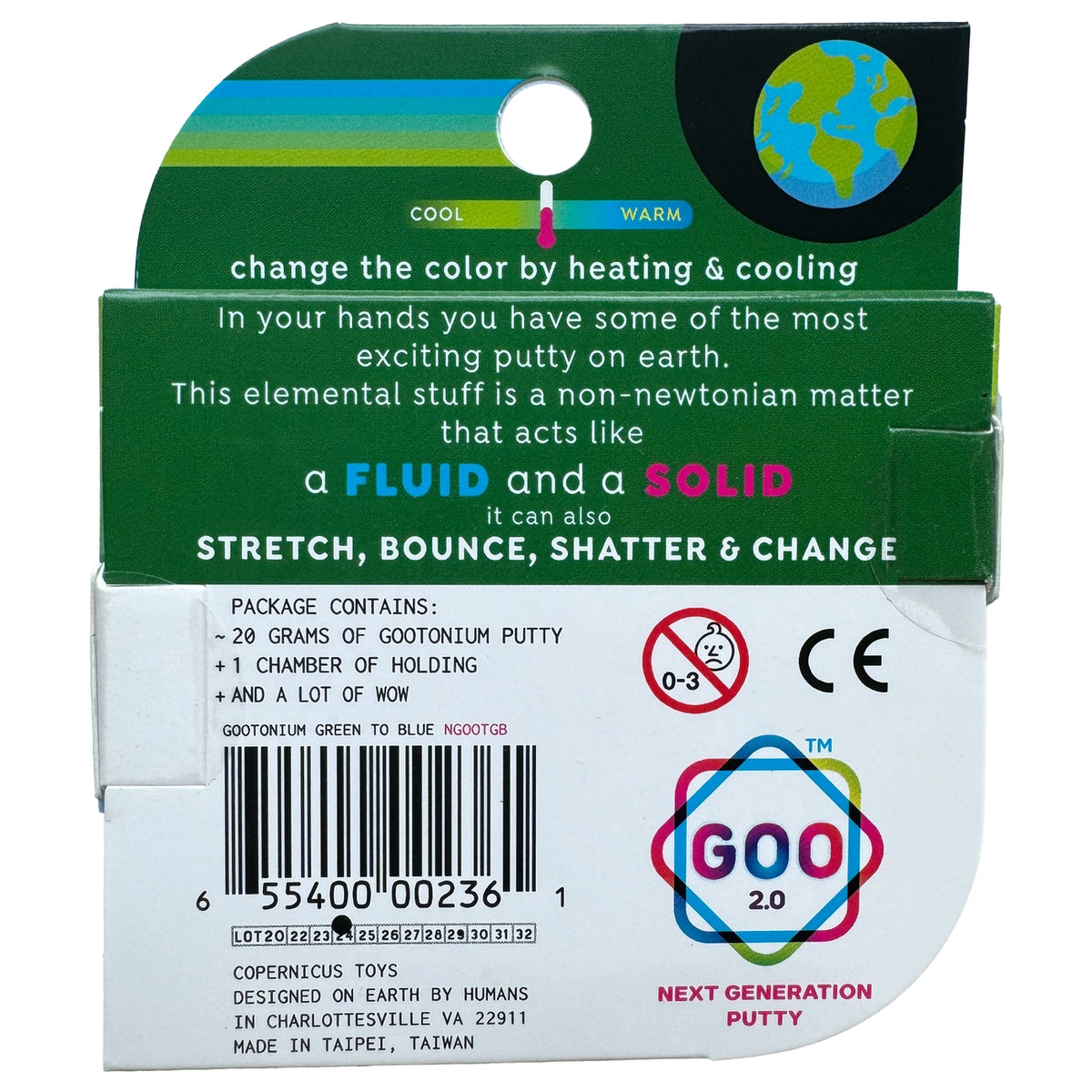 Goo 2.0 putty packaging with text and branding
