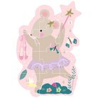 A children's jigsaw puzzle featuring a cute cartoon mouse dressed as a ballerina in a lavender tutu, holding a pink wand with a gold star. The mouse is surrounded by whimsical elements including pink ballet slippers, a blue dragonfly, teal leaves, and small flowers, all set against a light pink outline on a white background.