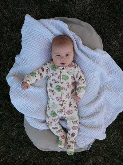 Organic 2 Way Zipper Footie - Buttercream Succulents by Loved Baby - FINAL SALE