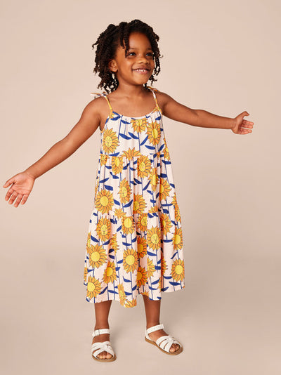 Tie Shoulder Tiered Dress - African Sunflowers by Tea Collection