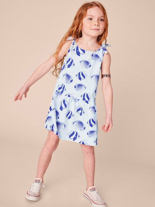 Tie Shoulder Drop Hem Dress - Angelfish by Tea Collection FINAL SALE