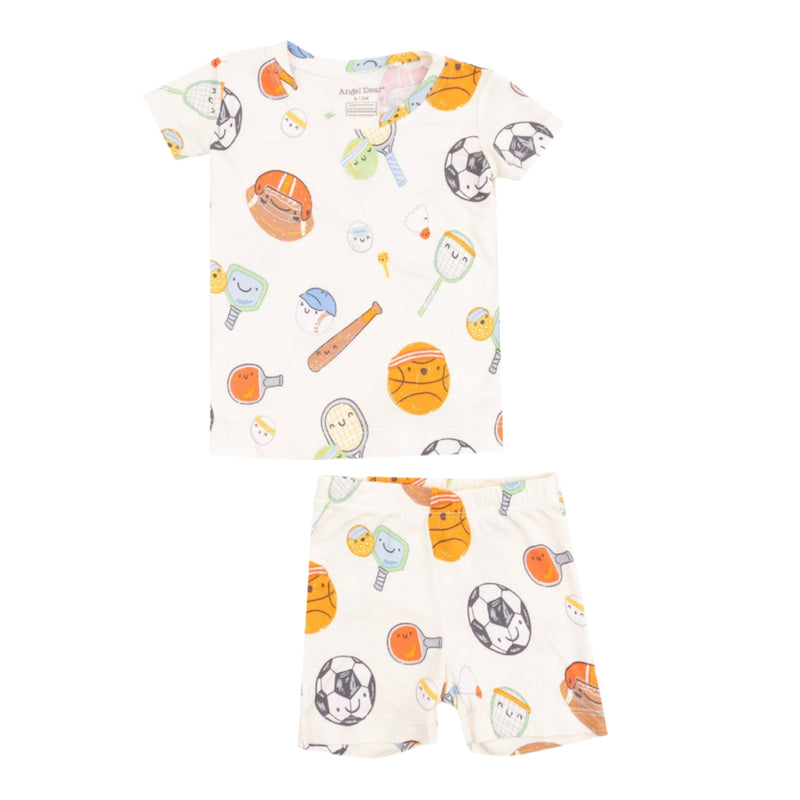Bamboo Short Sleeve Lounge Wear Set with Shorts - Sports Ball Friends by Angel Dear