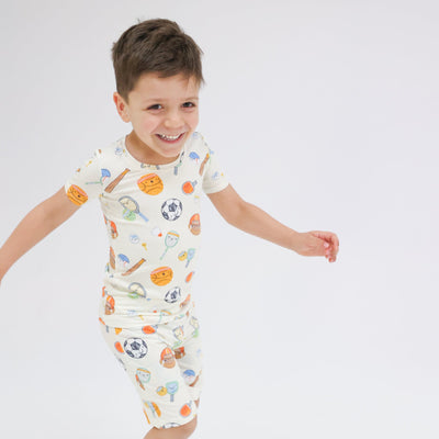 Bamboo Short Sleeve Lounge Wear Set with Shorts - Sports Ball Friends by Angel Dear