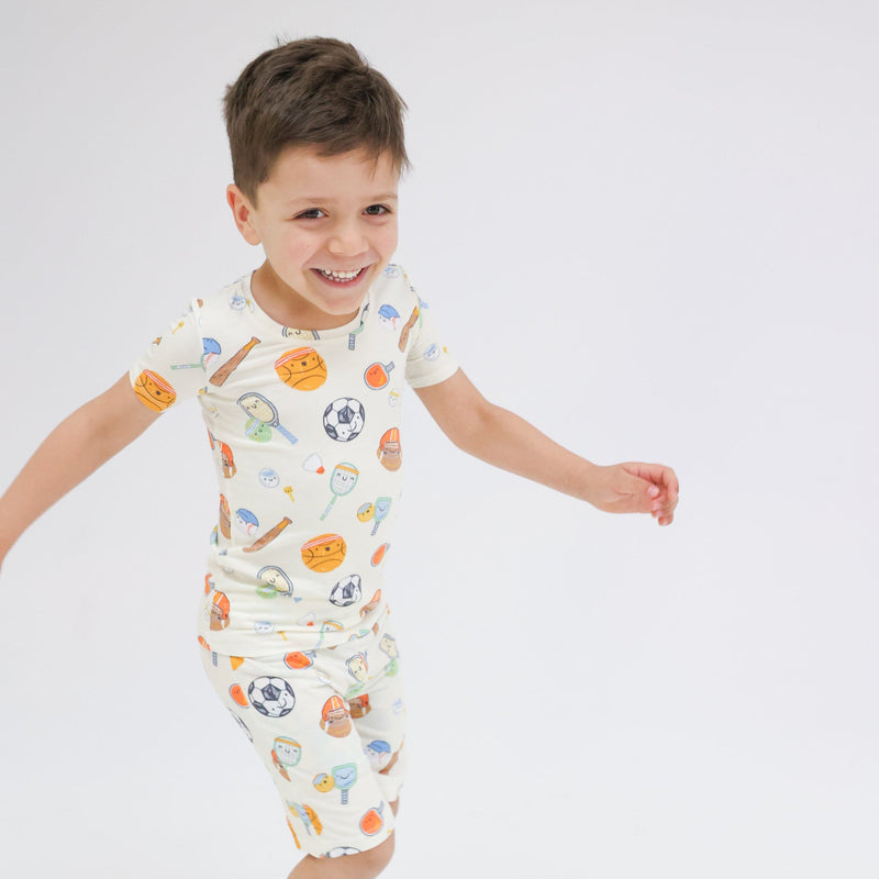 Bamboo Short Sleeve Lounge Wear Set with Shorts - Sports Ball Friends by Angel Dear