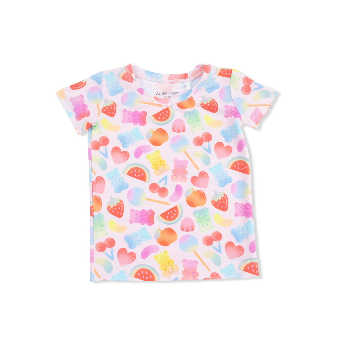 Colorful patterned t-shirt on a white background