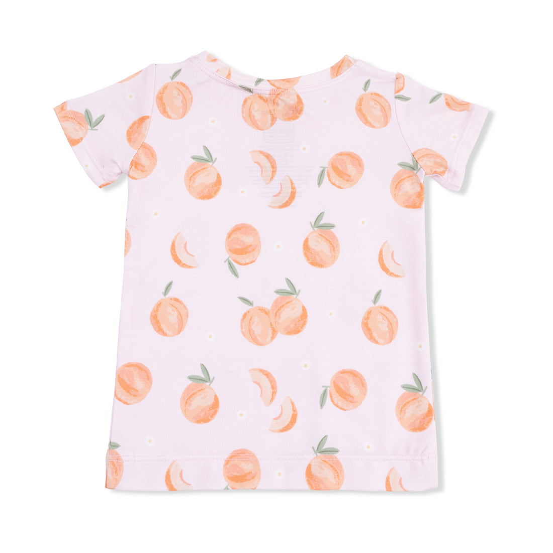 White t-shirt with peach pattern on a white background