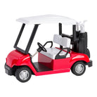 Red toy golf cart with a white canopy on a white background