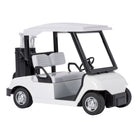 Model of a white golf cart with black accents on a white background