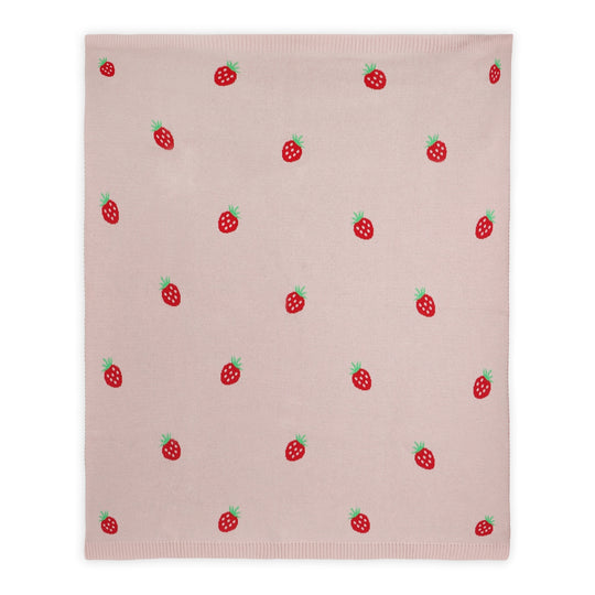 Organic Cotton Jacquard Knit Baby Blanket - Strawberry by Viverano Organics