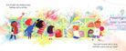 Illustration of children on a school bus with colorful design elements.