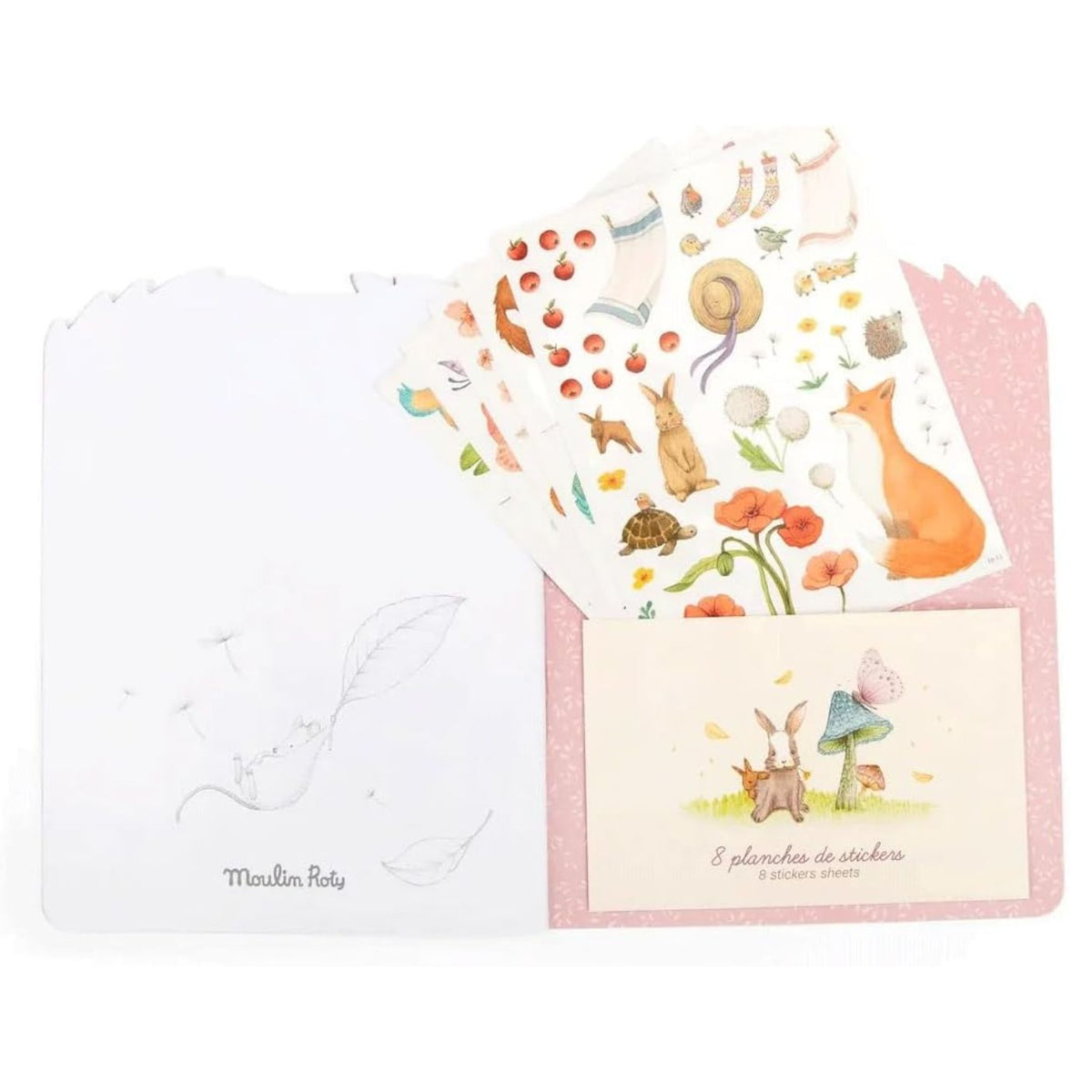 Set of animal-themed stickers in an open envelope with a pink interior.