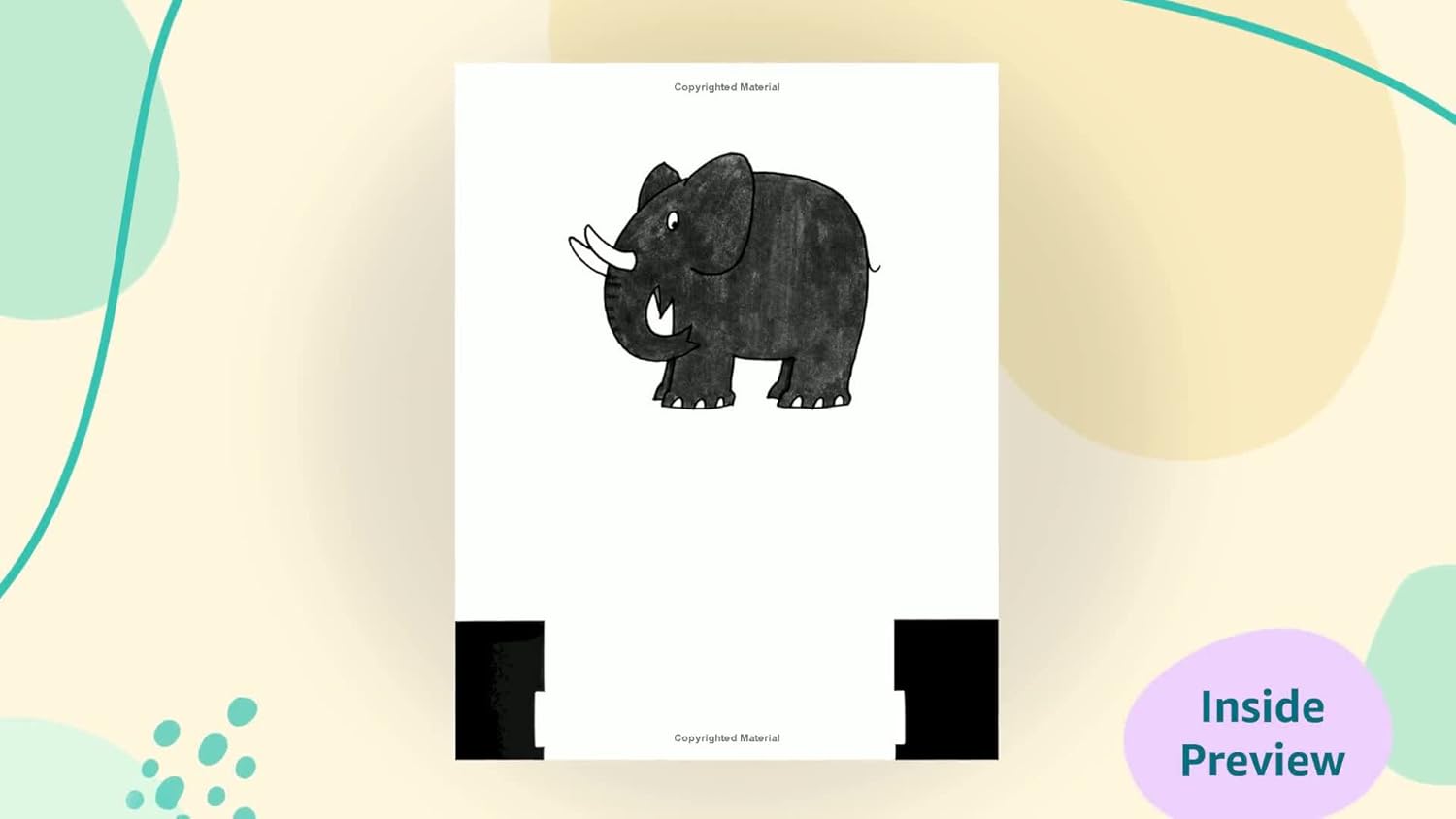 Book cover with a black elephant illustration on a white background