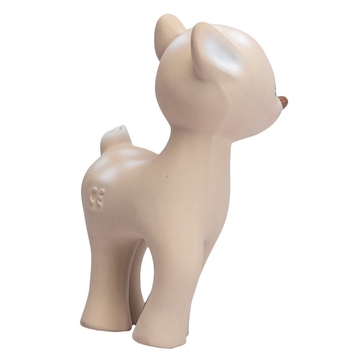 Beige ceramic deer figurine on a white background