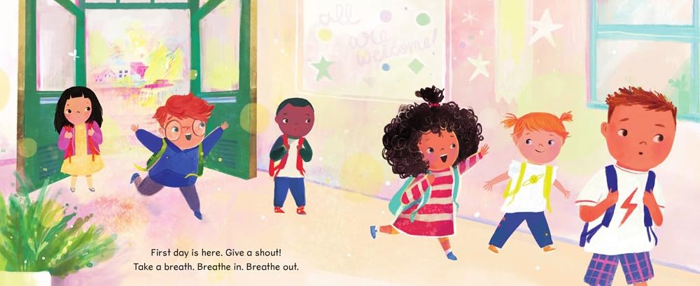 Illustration of children in a classroom with colorful decorations.