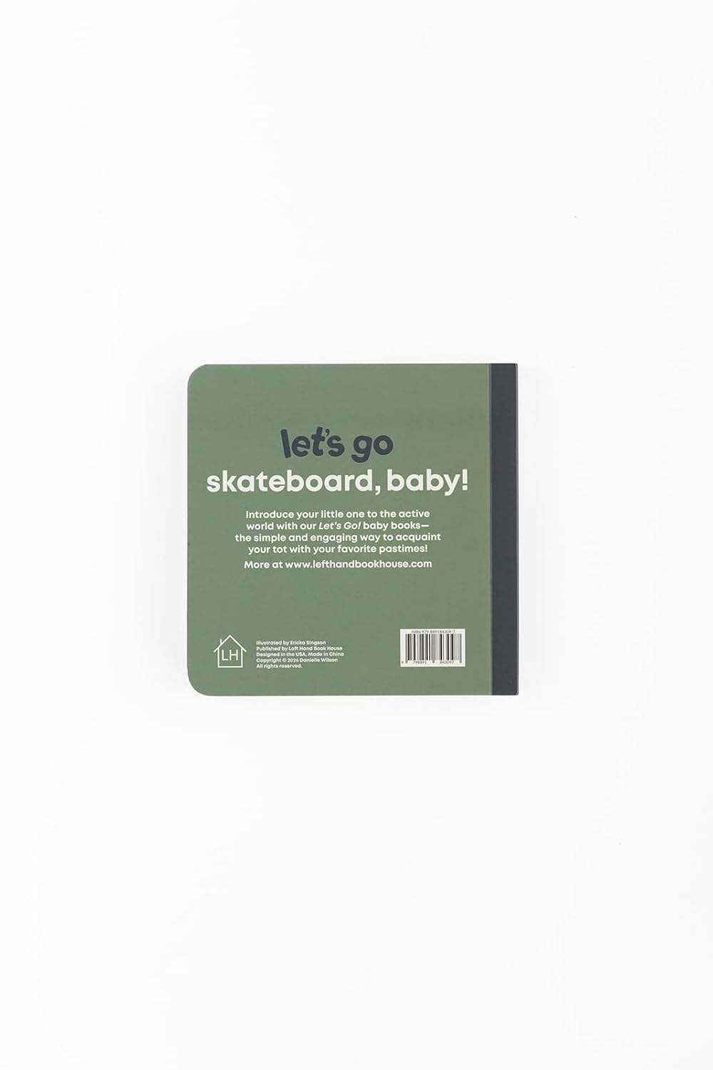 Green book titled 'let's go skateboard, baby!' on a white background