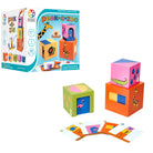 Smart Games Peek-a-Zoo educational toy with colorful boxes and cards on a white background