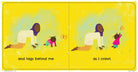 Illustrated book page with two figures and a child on a yellow background