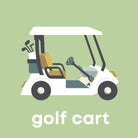 Illustration of a golf cart with clubs on a light green background