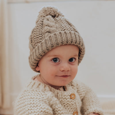 Cable Knit Hat - Pebble by Huggalugs