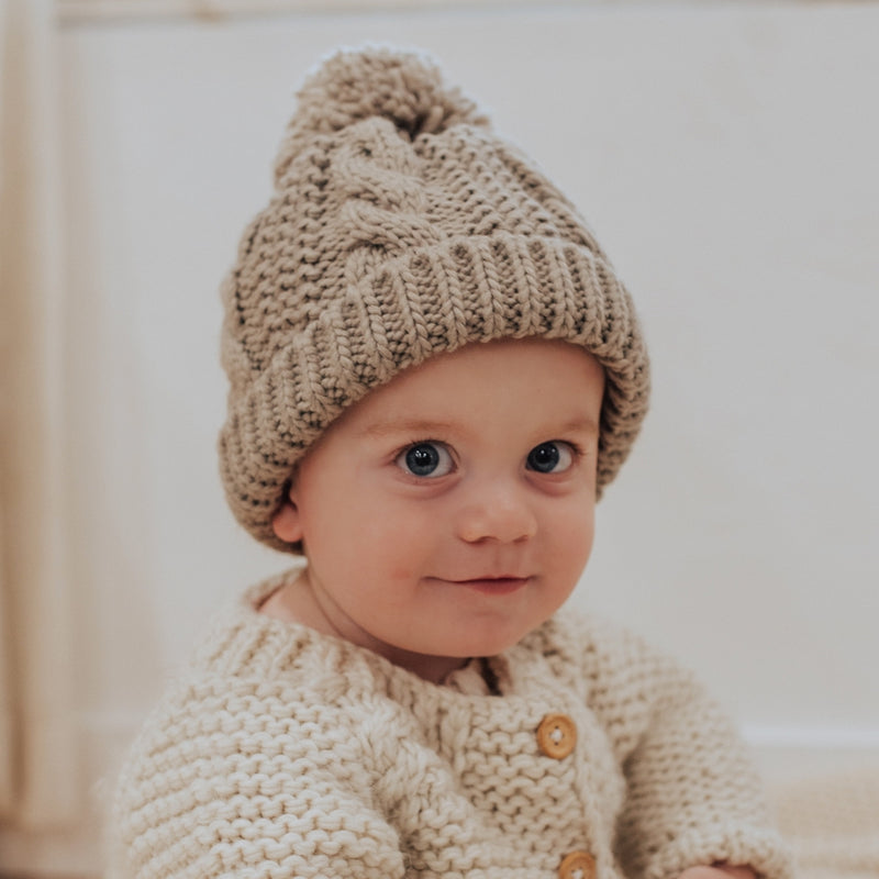 Cable Knit Hat - Pebble by Huggalugs