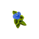 Small decorative item with blue center and green leaves on a white background