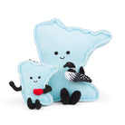 Two plush toys shaped like a star and a loon on a white background